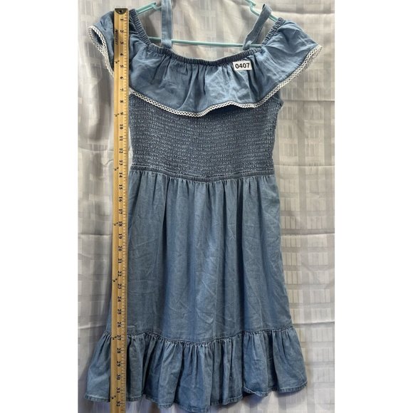 SO Women’s Off the Shoulder Ruffle Details Cinched Body Mini Dress Blue size M - Picture 5 of 14